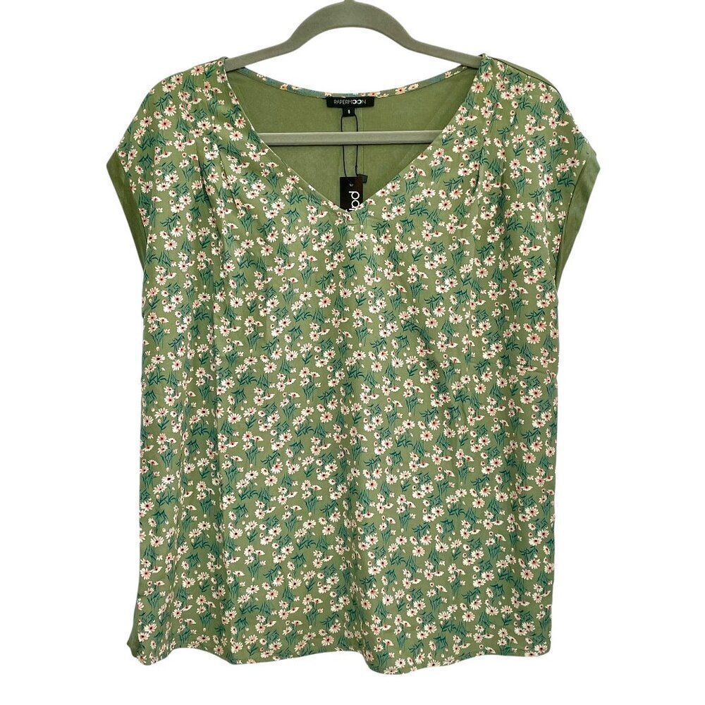 NWT Papermoon Ellie Green Floral Mixed Media Button Back Blouse S - Picture 14 of 14